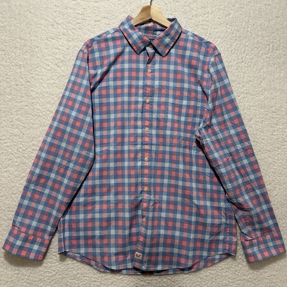 Vineyard Vines Performance Slim Fit Murray‎ Men's Shirt Blue/Pink Plaid Size L